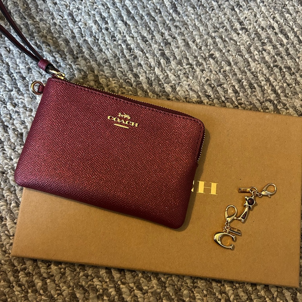 Coach Maroon Leather Wristlet